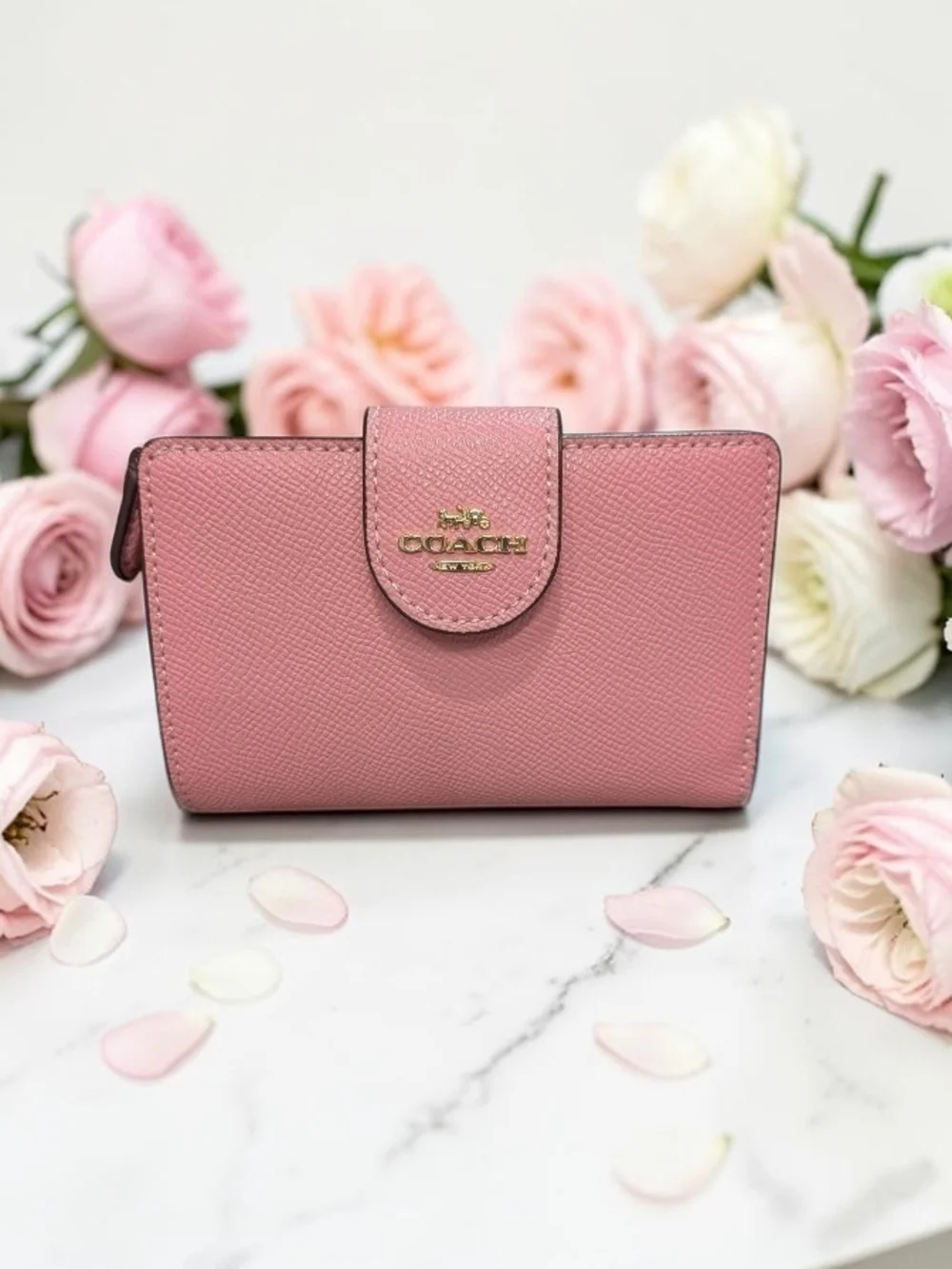 NWOT Coach Pink Saffiano Leather Compact Wallet